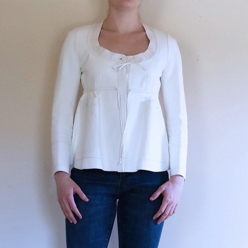 SOLD! Balenciaga White Leather Empire Waist Shirt